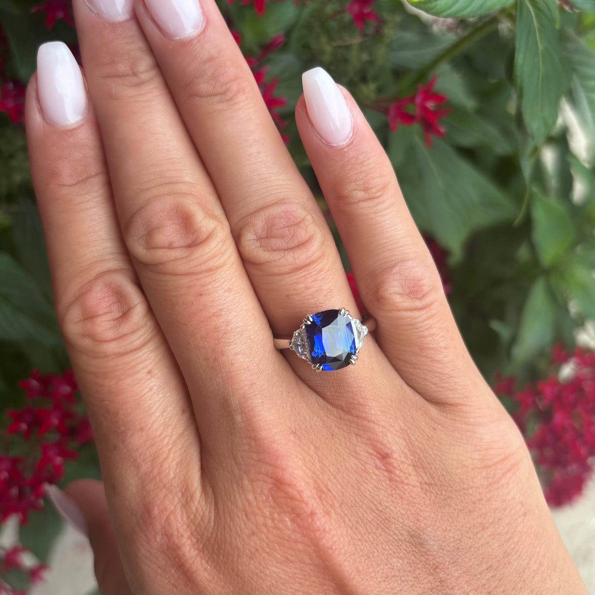 Certified Sapphire and Diamond Three Stone Ring