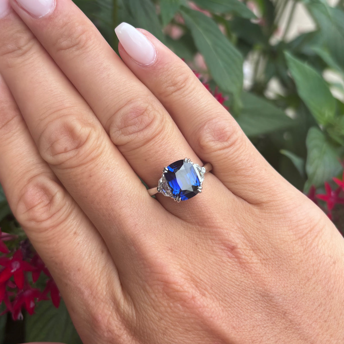 Certified Sapphire and Diamond Three Stone Ring