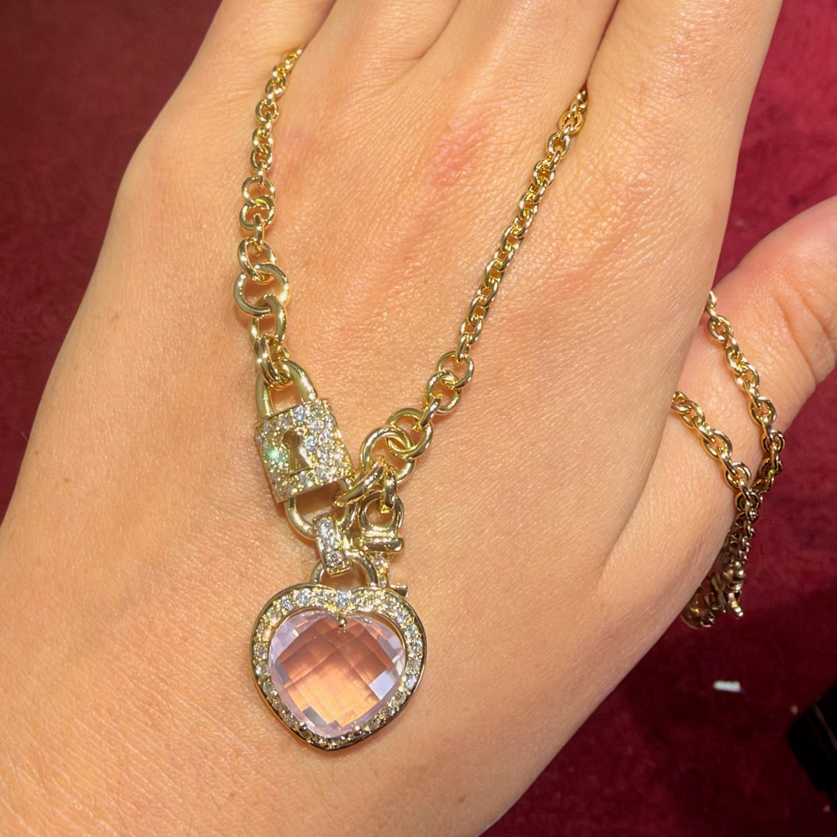 Rose Quartz Heart & Lock Necklace