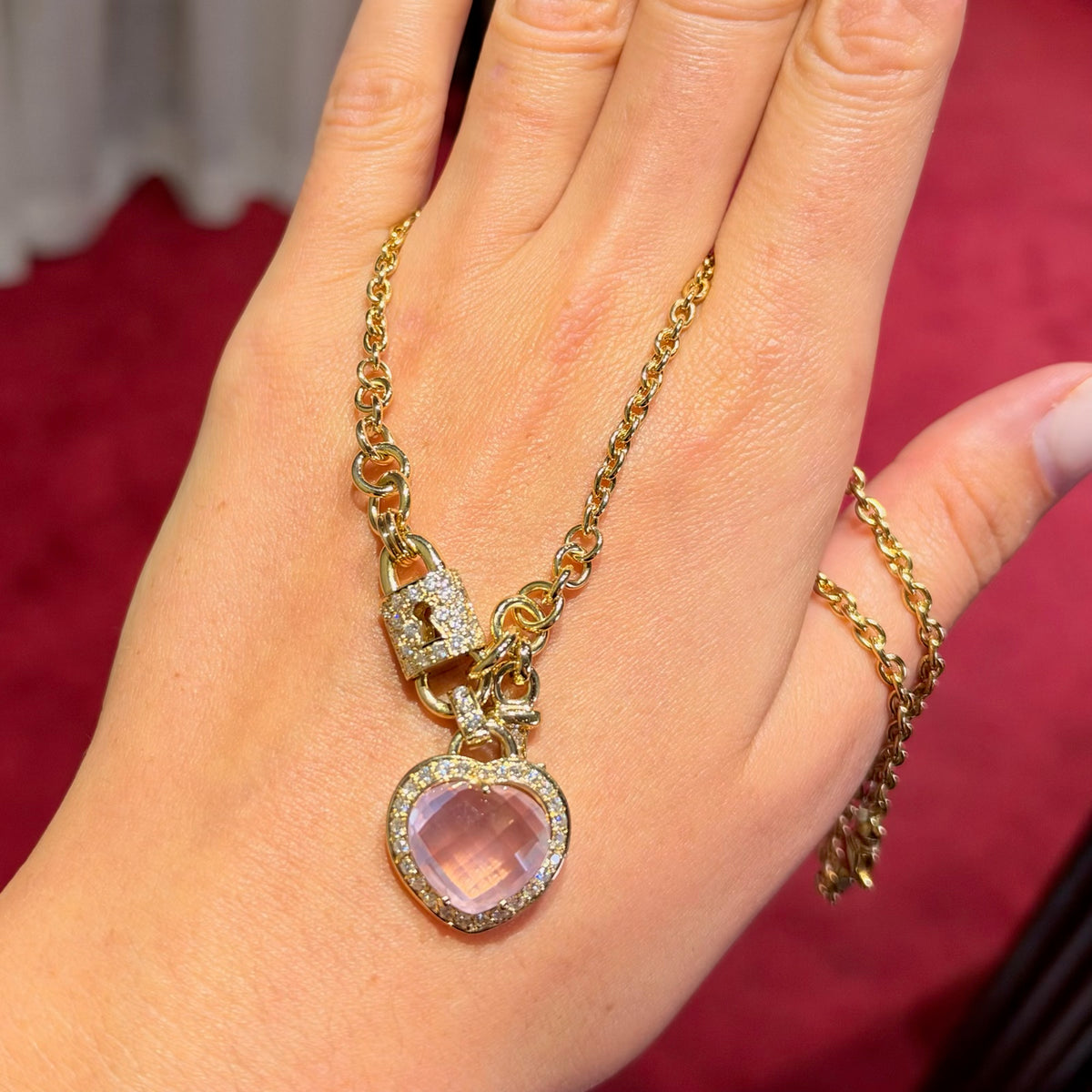 Rose Quartz Heart & Lock Necklace