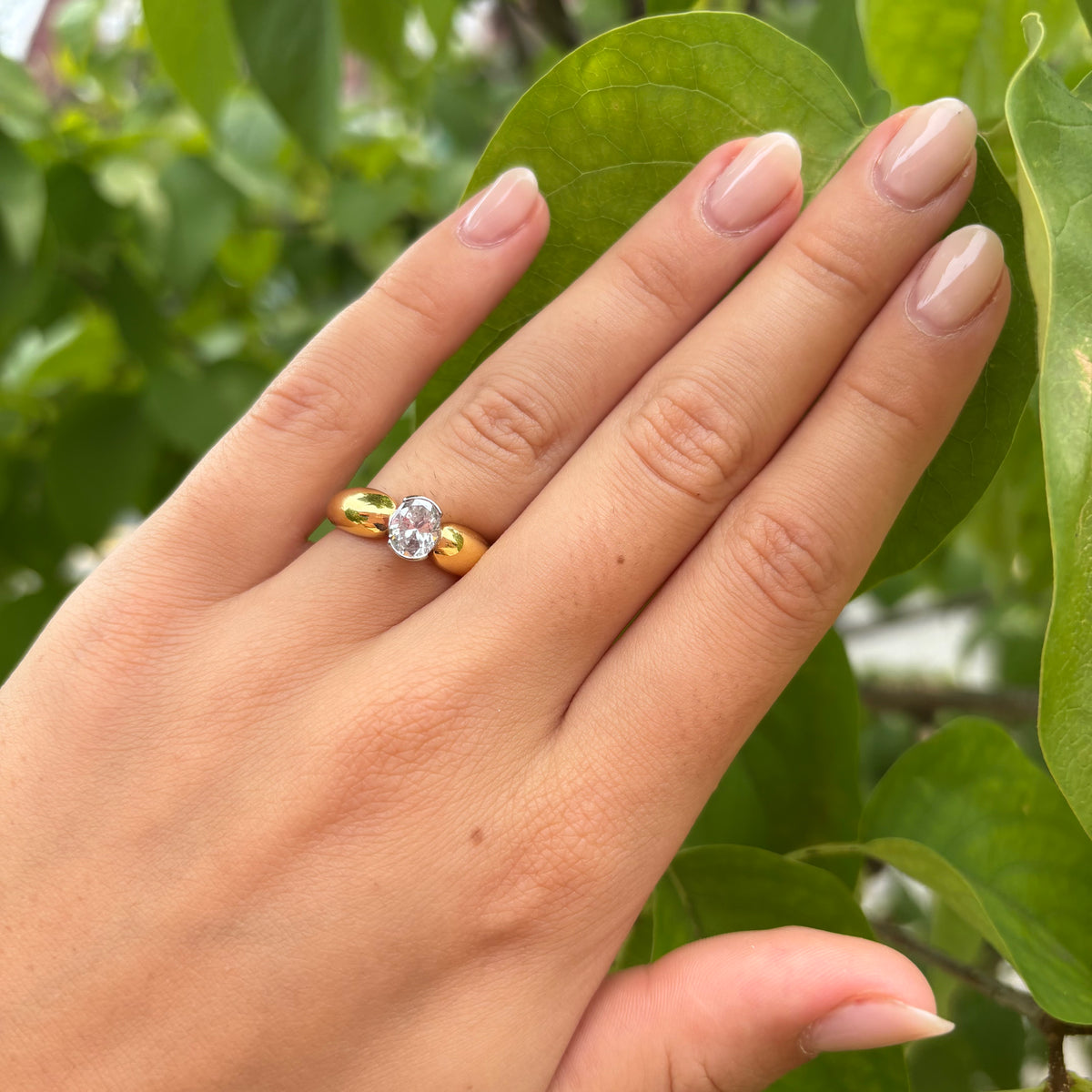 Partial Bezel Set Oval Engagement Ring