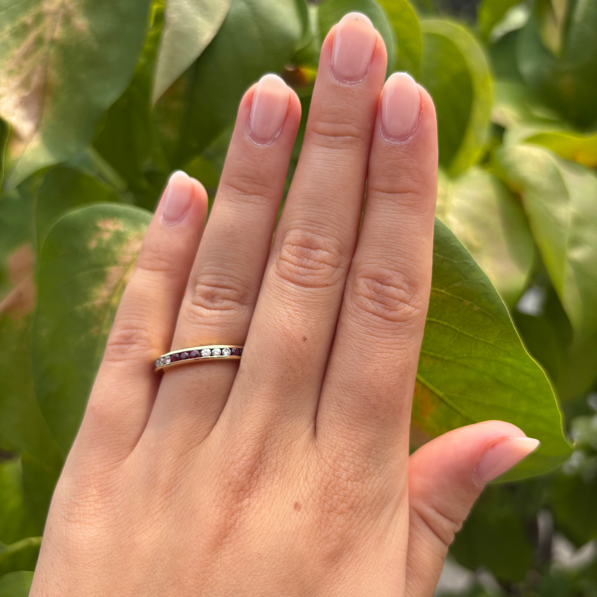 Ruby and Diamond Channel Set Eternity Band