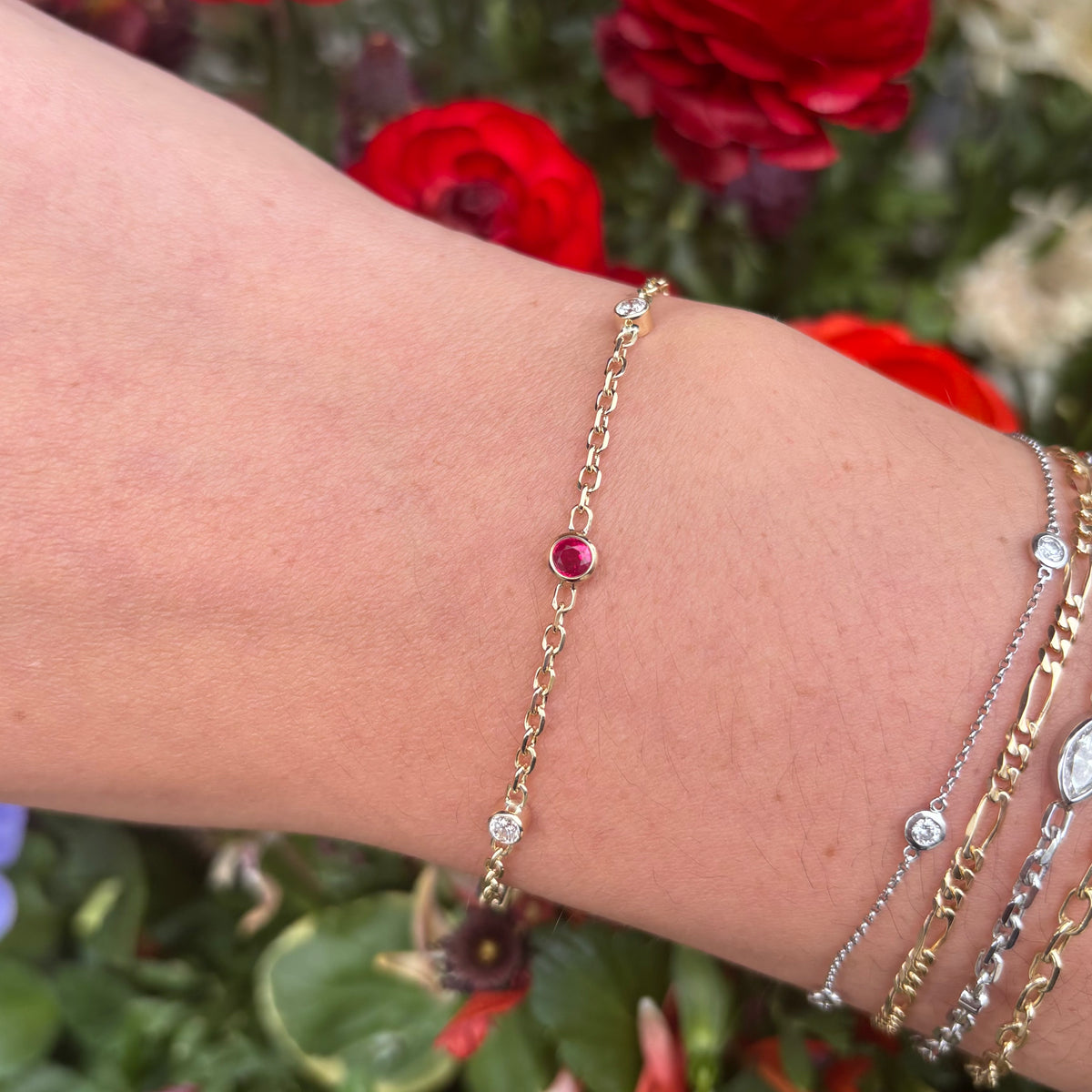Ruby and Diamond Station Bracelet