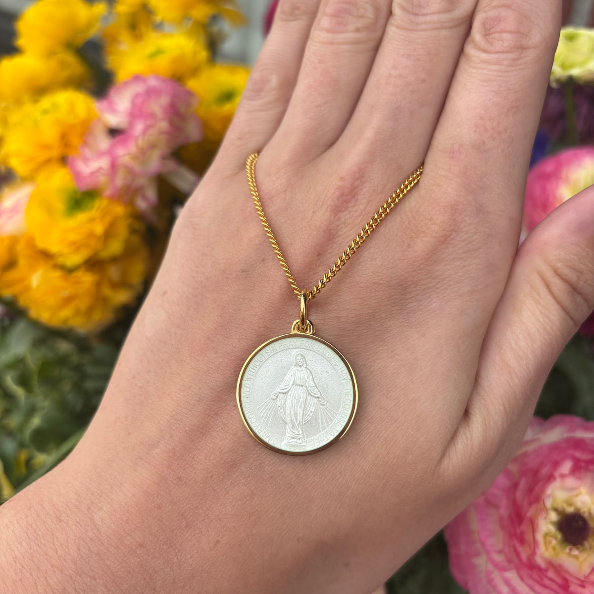 Vermeil Miraculous Medal on Curb Chain