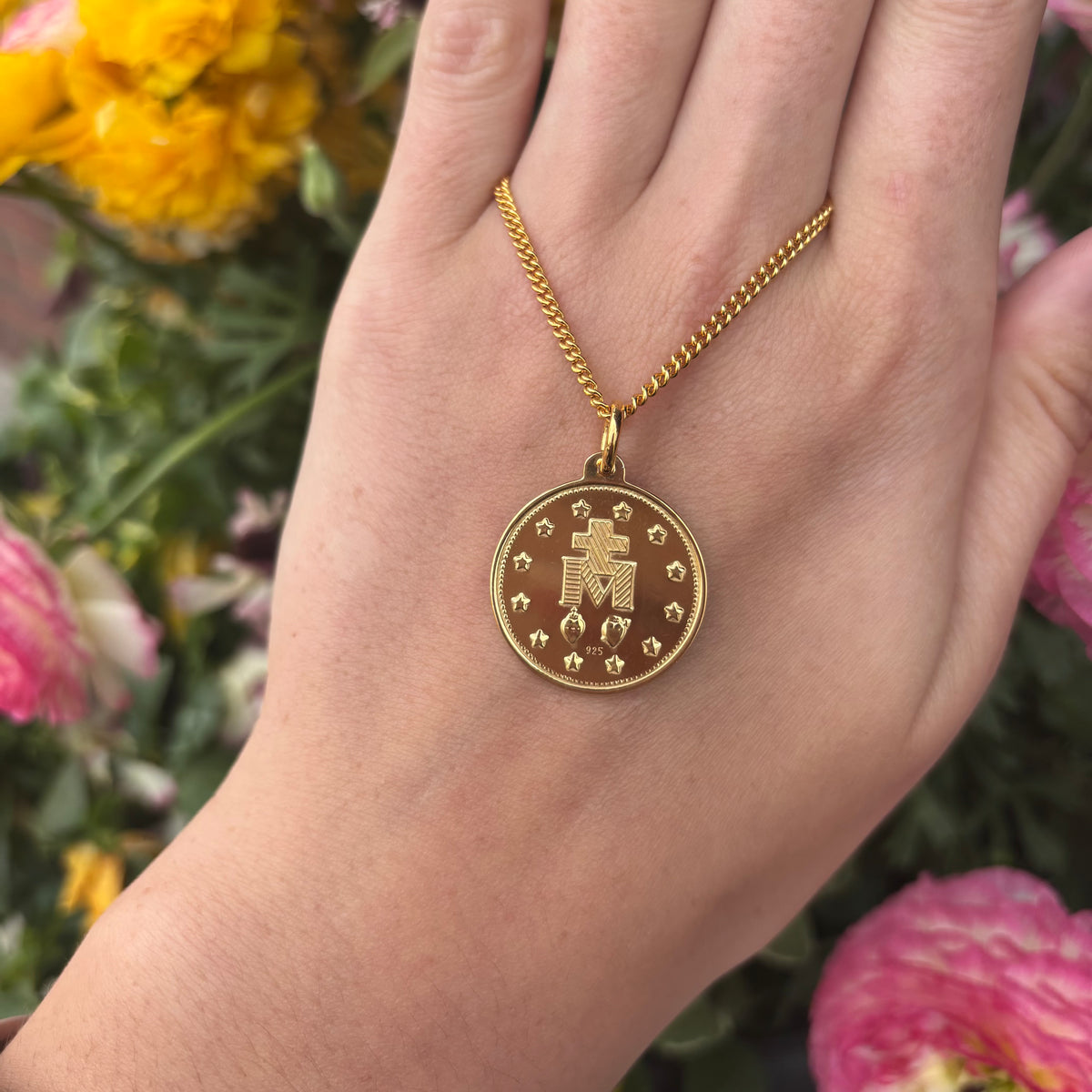 Vermeil Miraculous Medal on Curb Chain