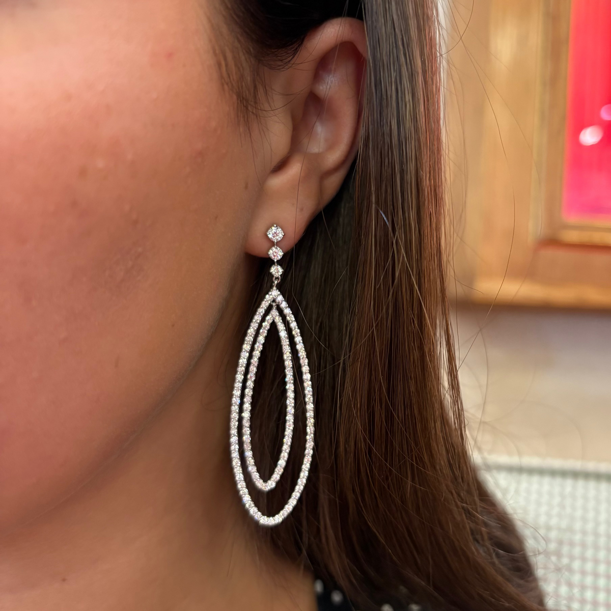 Fancy Drop Diamond Earrings with Open Metal Work