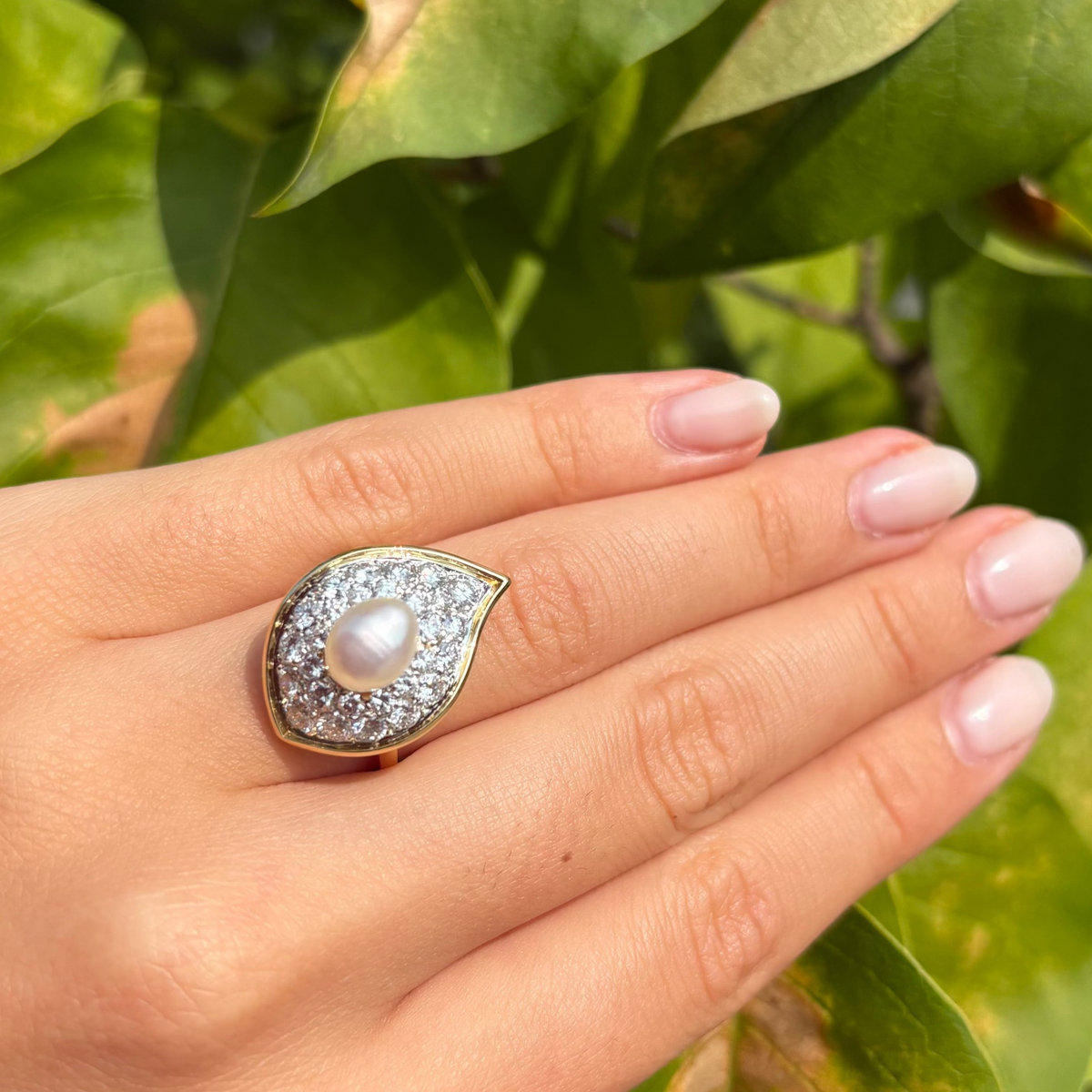 Van Cleef Pearl and Diamond Ring