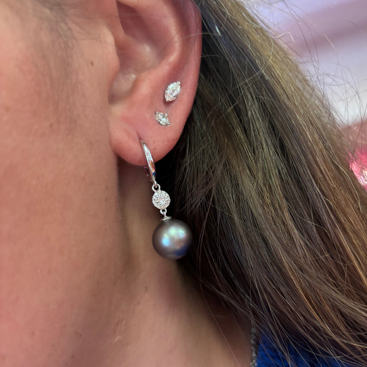 Tahitian Pearl and Diamond Dangle Earrings