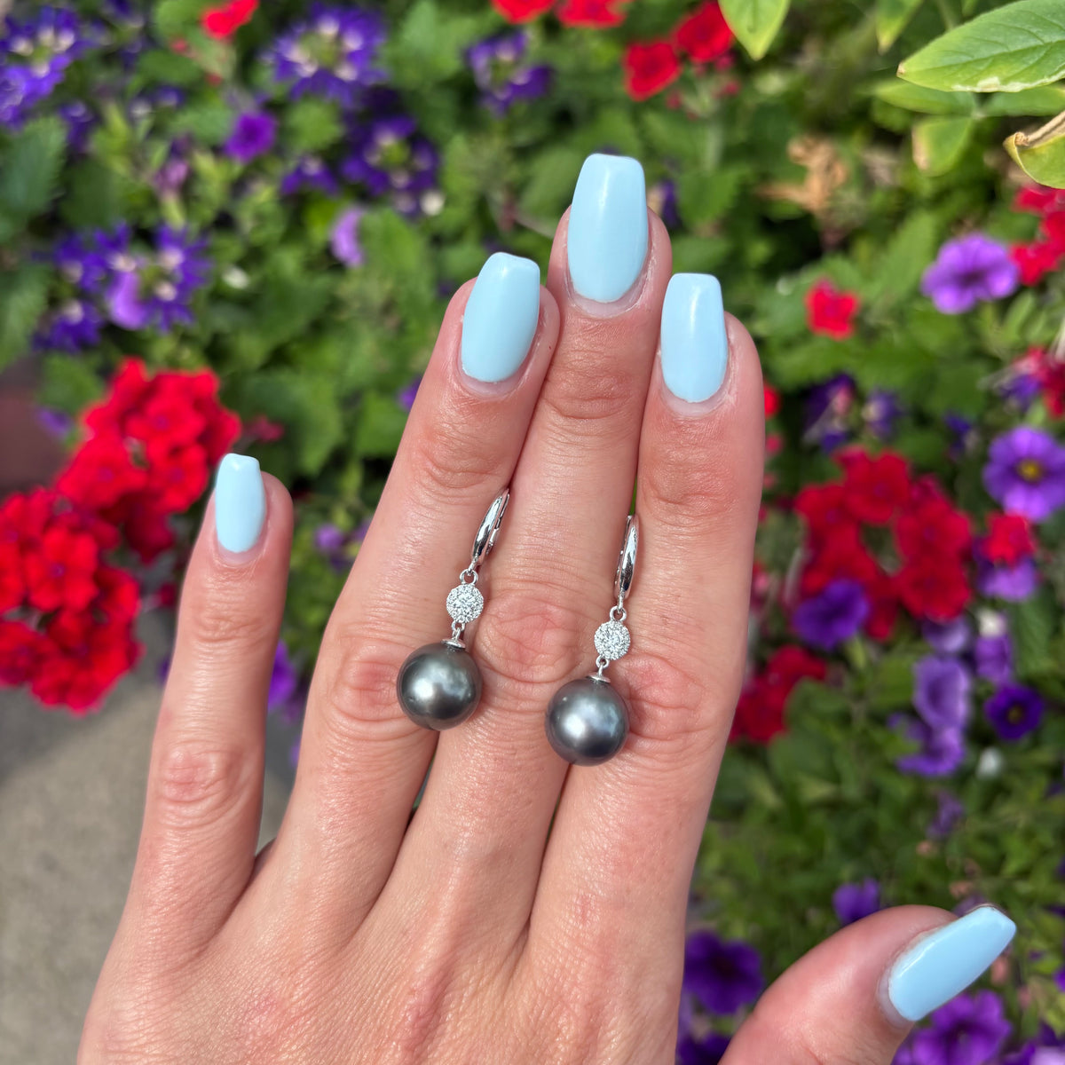 Tahitian Pearl and Diamond Dangle Earrings