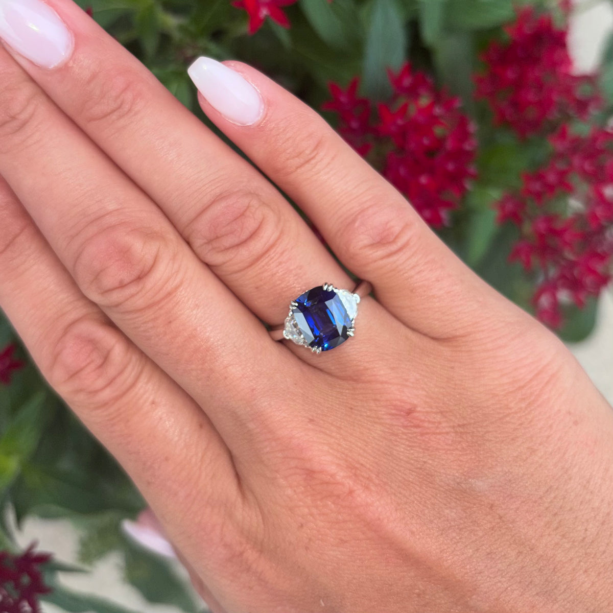 Certified Sapphire and Diamond Three Stone Ring
