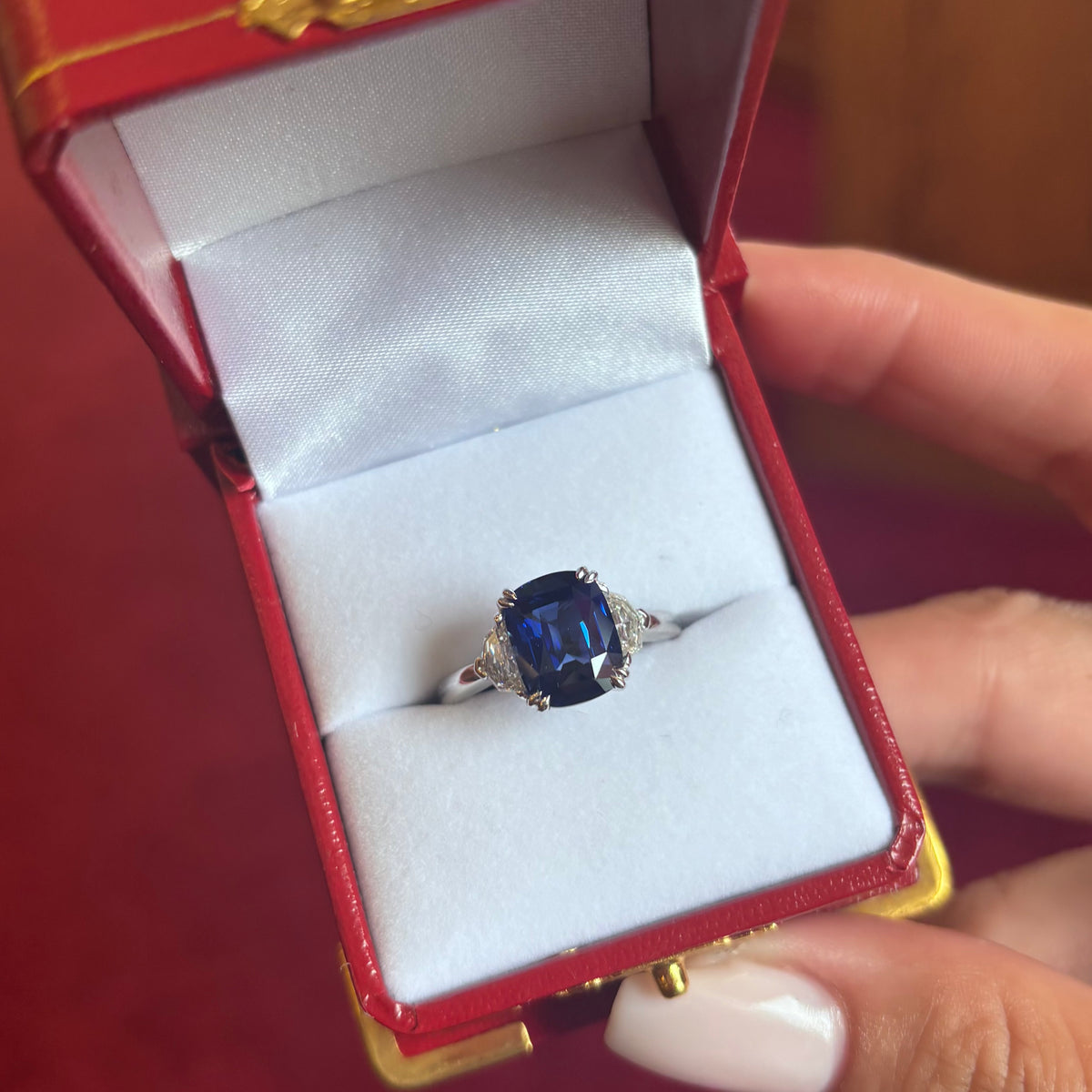 Certified Sapphire and Diamond Three Stone Ring