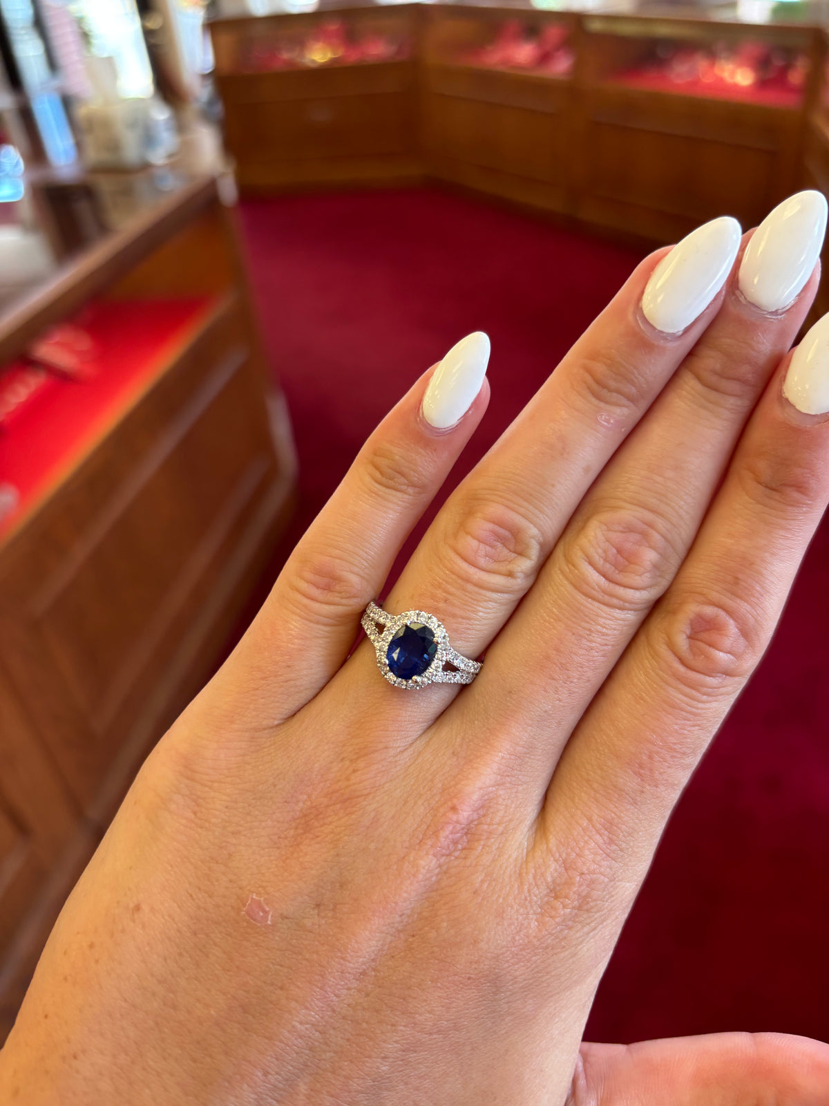 Sapphire Ring with Diamond Halo