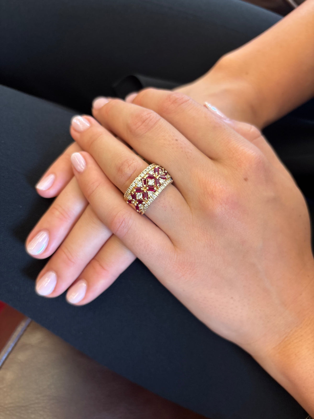 Ruby and Diamond Unique Wide Ring