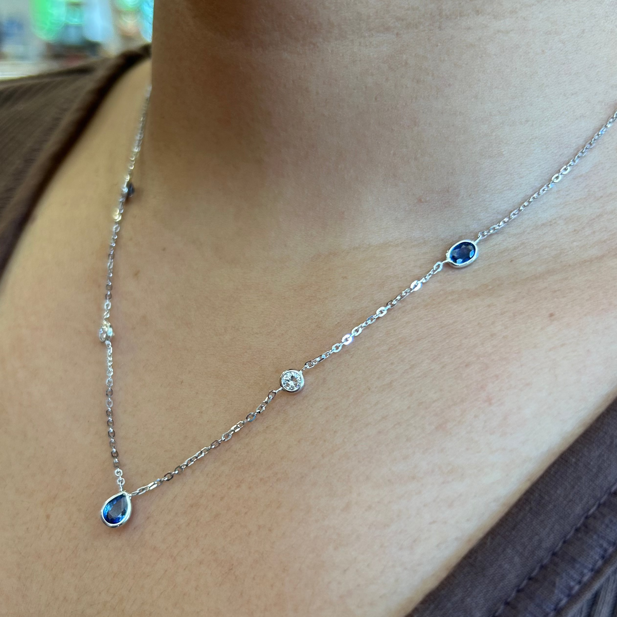 Sapphire and Diamond Station Necklace