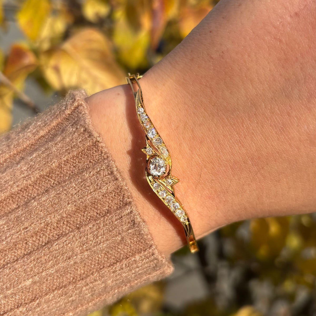 Vintage Old Mine Diamond Hinge Bangle