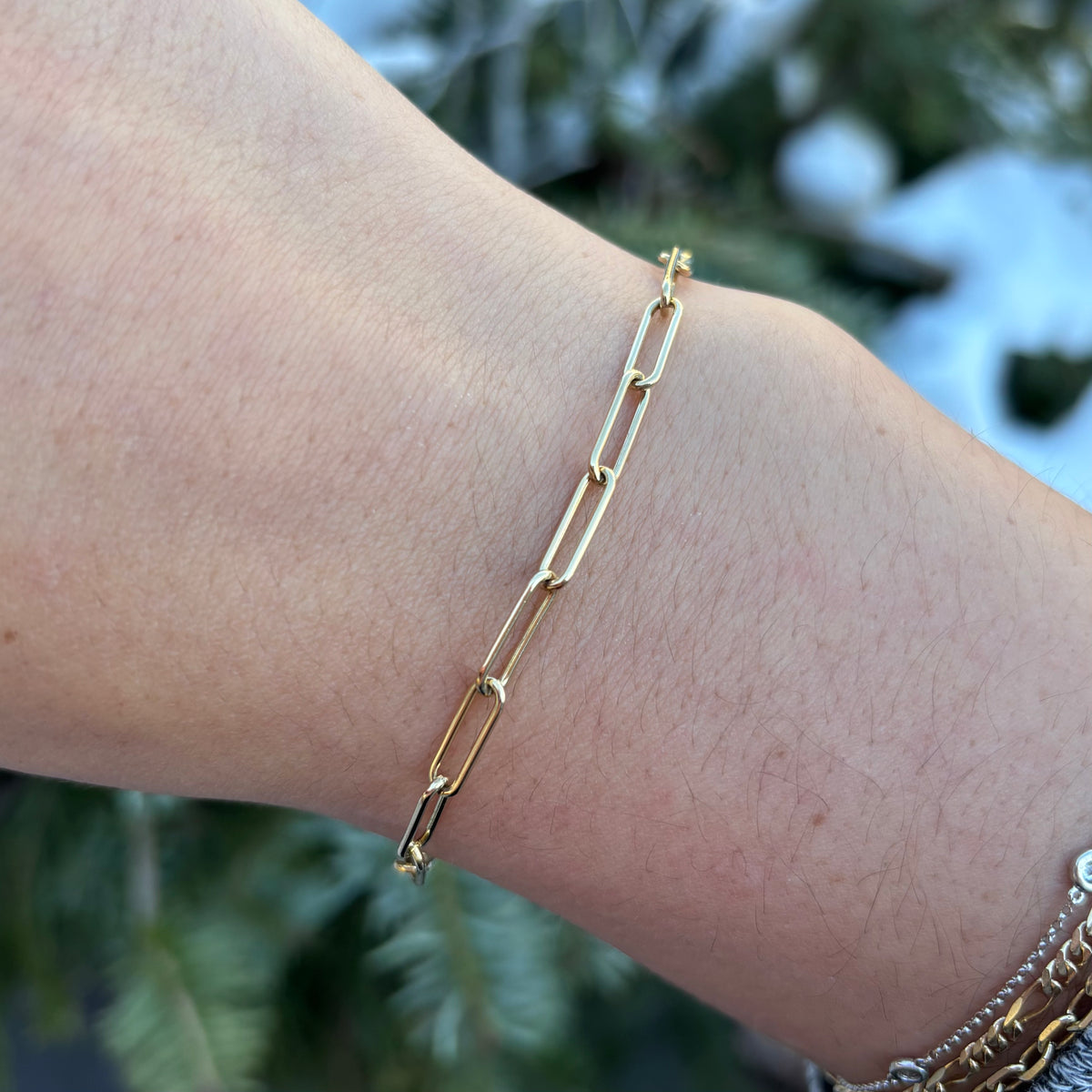 Yellow Gold Paperclip Bracelet