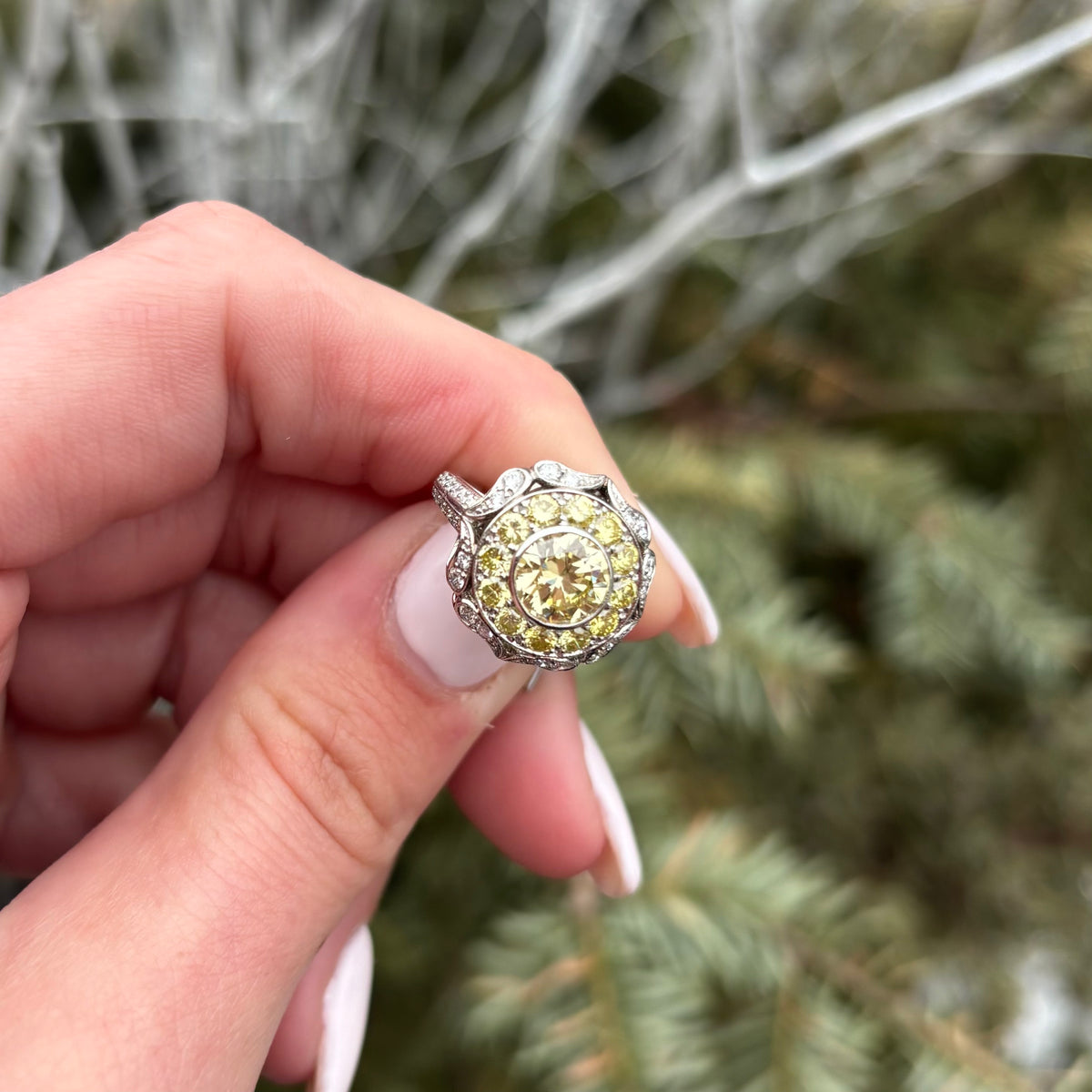 Fancy Yellow and White Diamond Ring