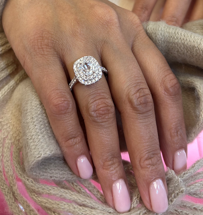 Cushion Engagement Ring with Double Halo