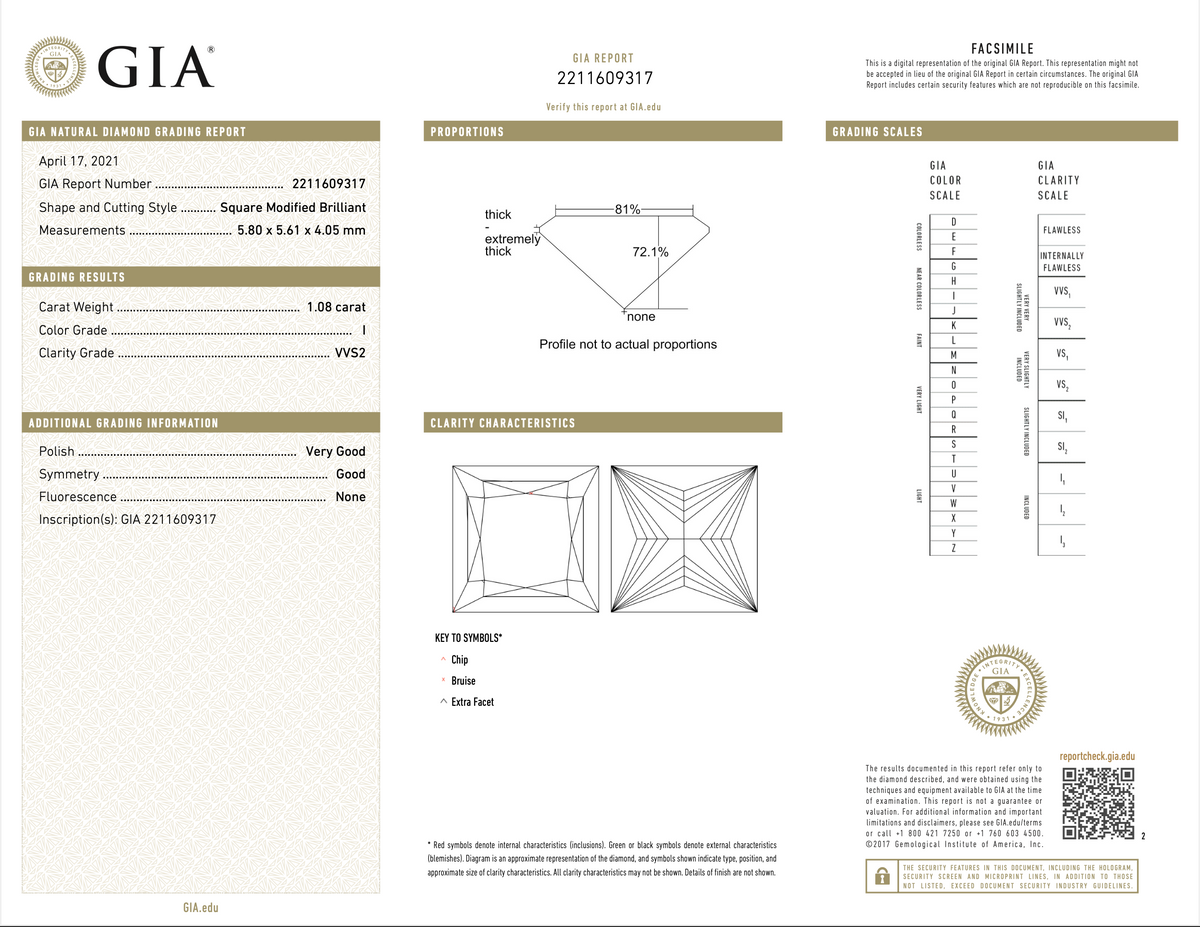 1.08 Carat Princess Cut GIA Certified Diamond