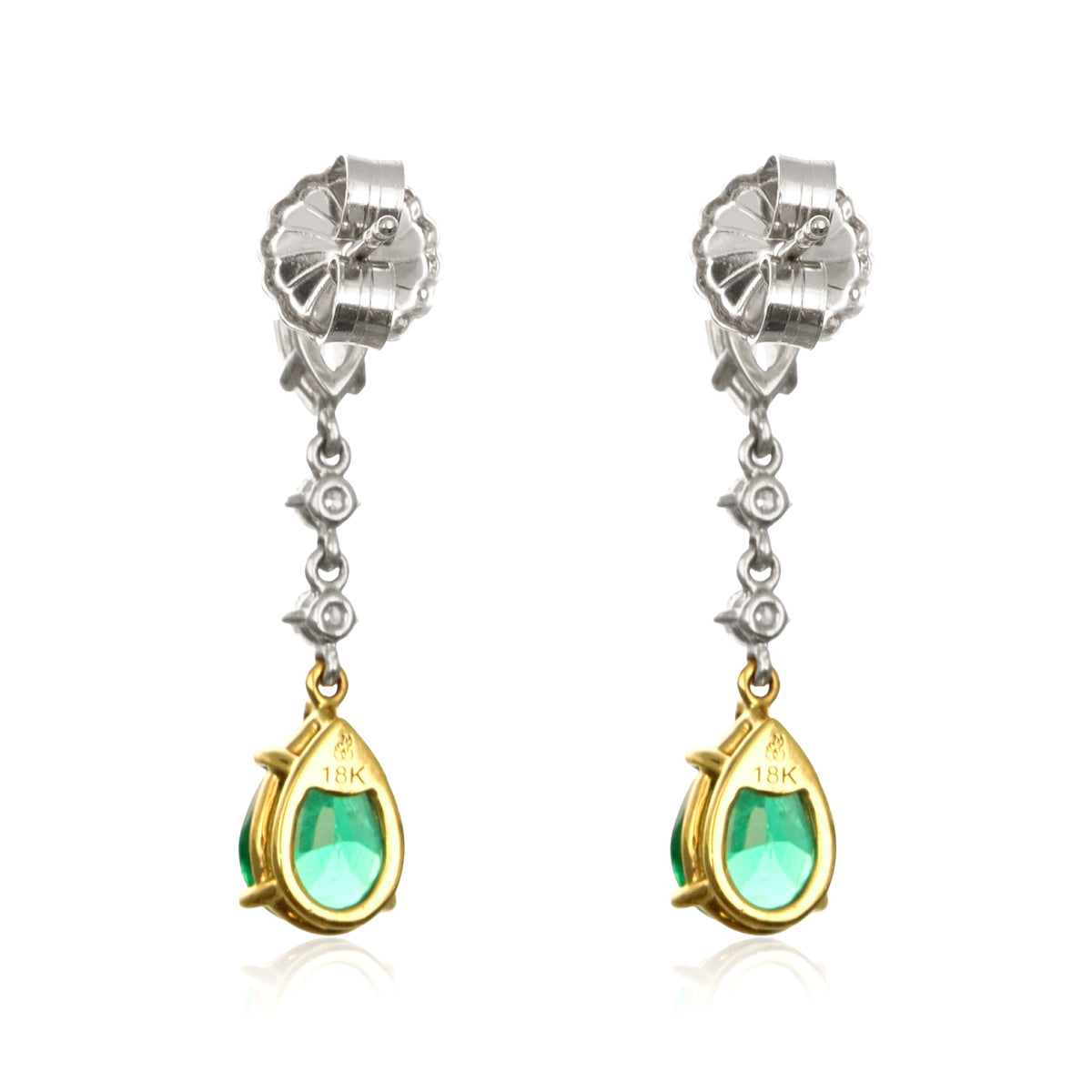 Emerald and Diamond Pear Shape Dangle Earrings