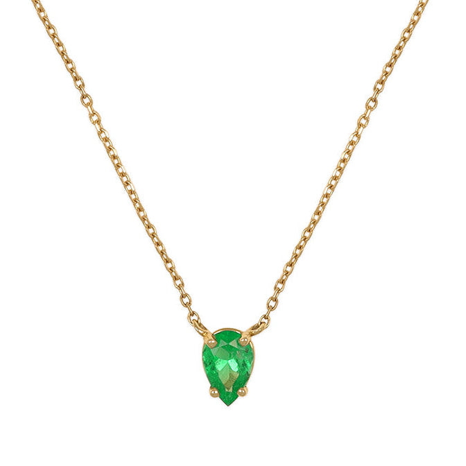 Pear Shape Emerald Solitaire Necklace