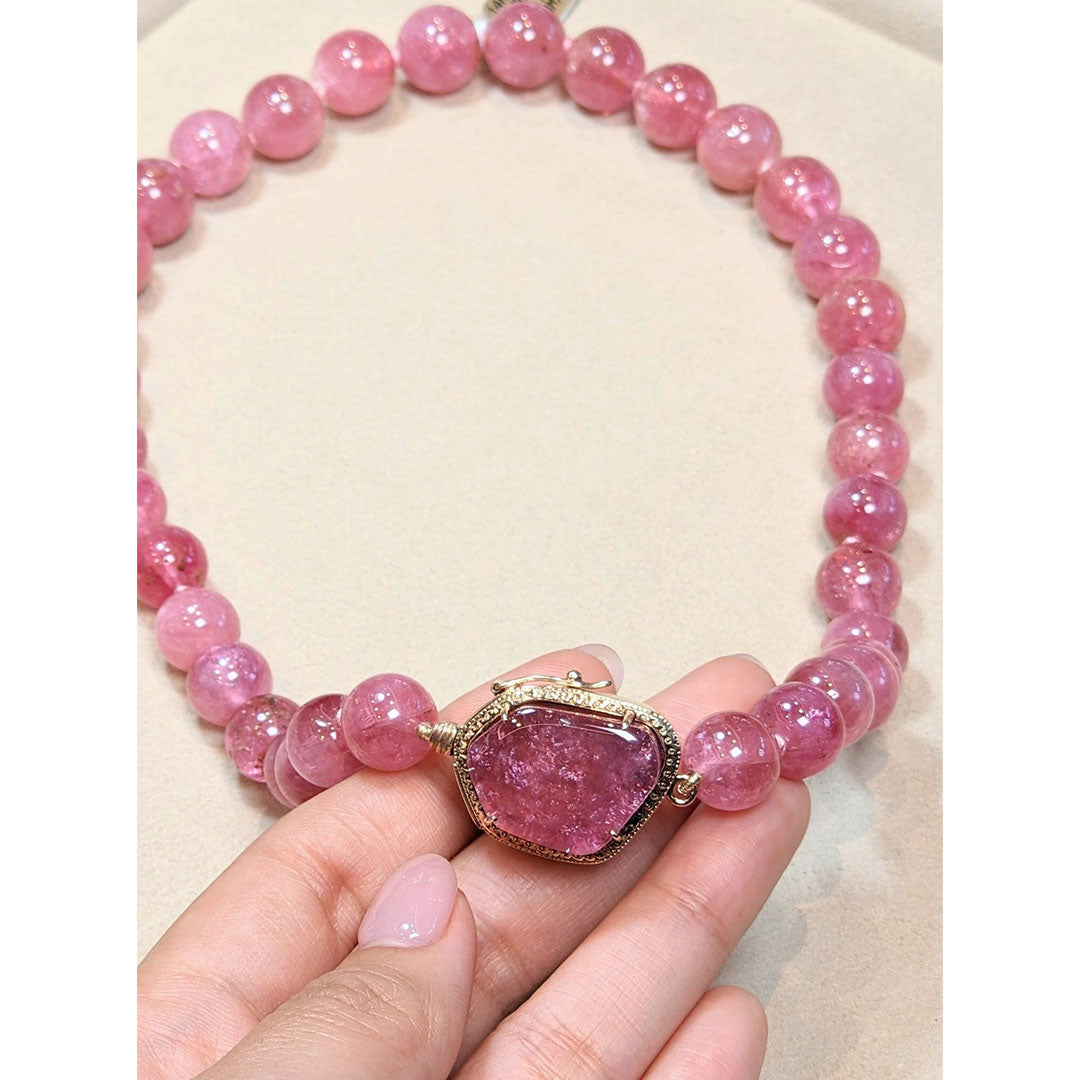 Pink Tourmaline Bead Necklace