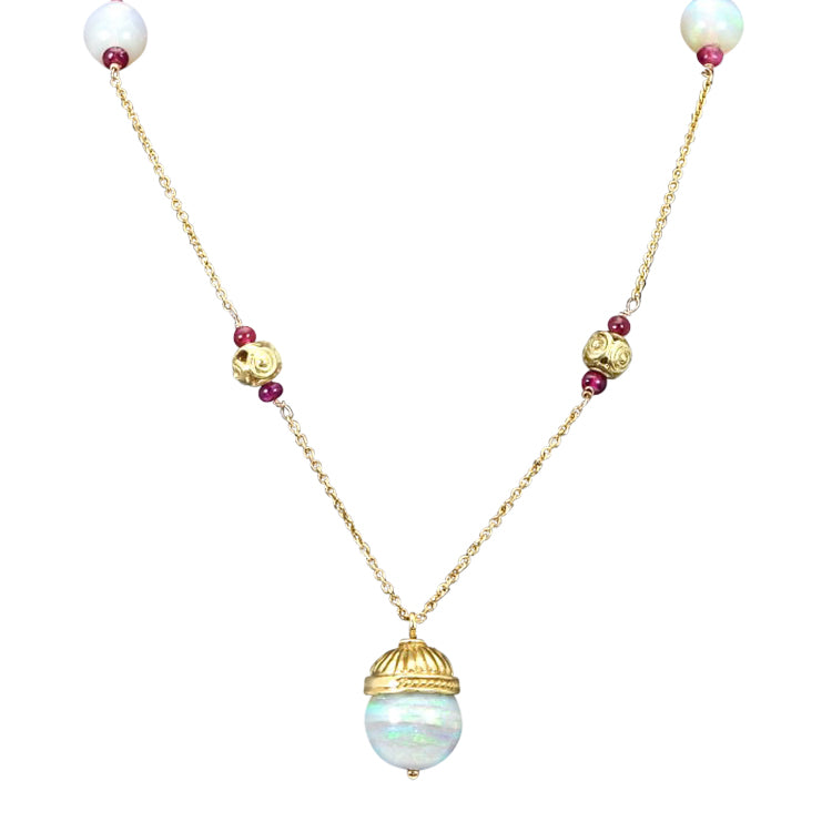 Opal Necklace with Ruby Accents