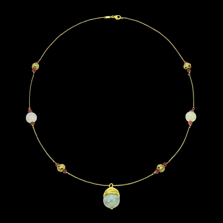 Opal Necklace with Ruby Accents
