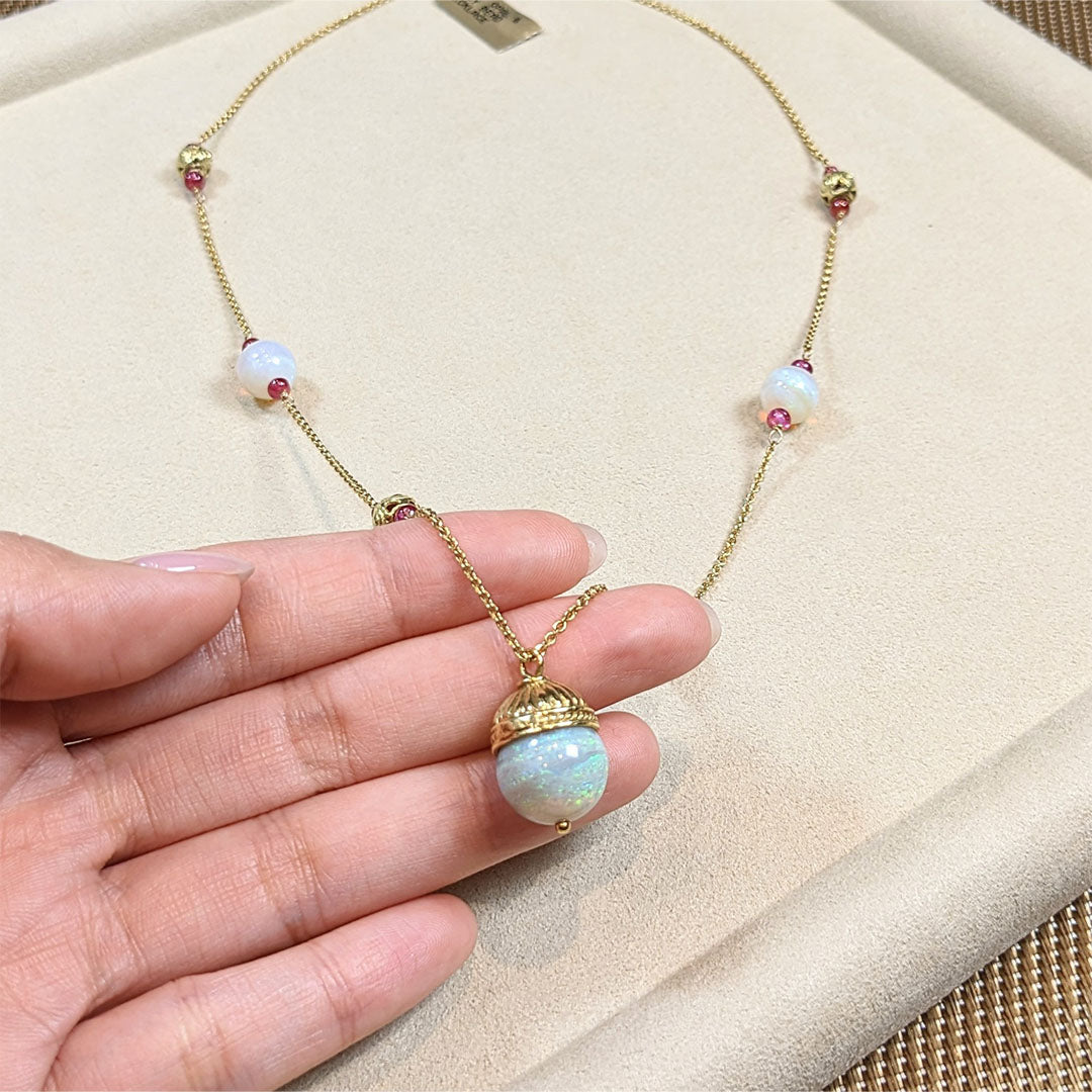 Opal Necklace with Ruby Accents