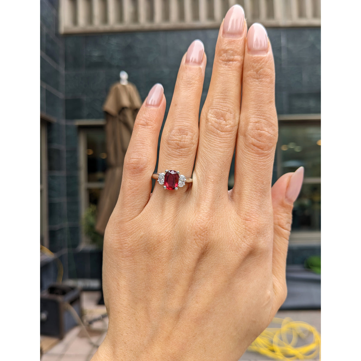 Ruby and Diamond Three Stone Ring