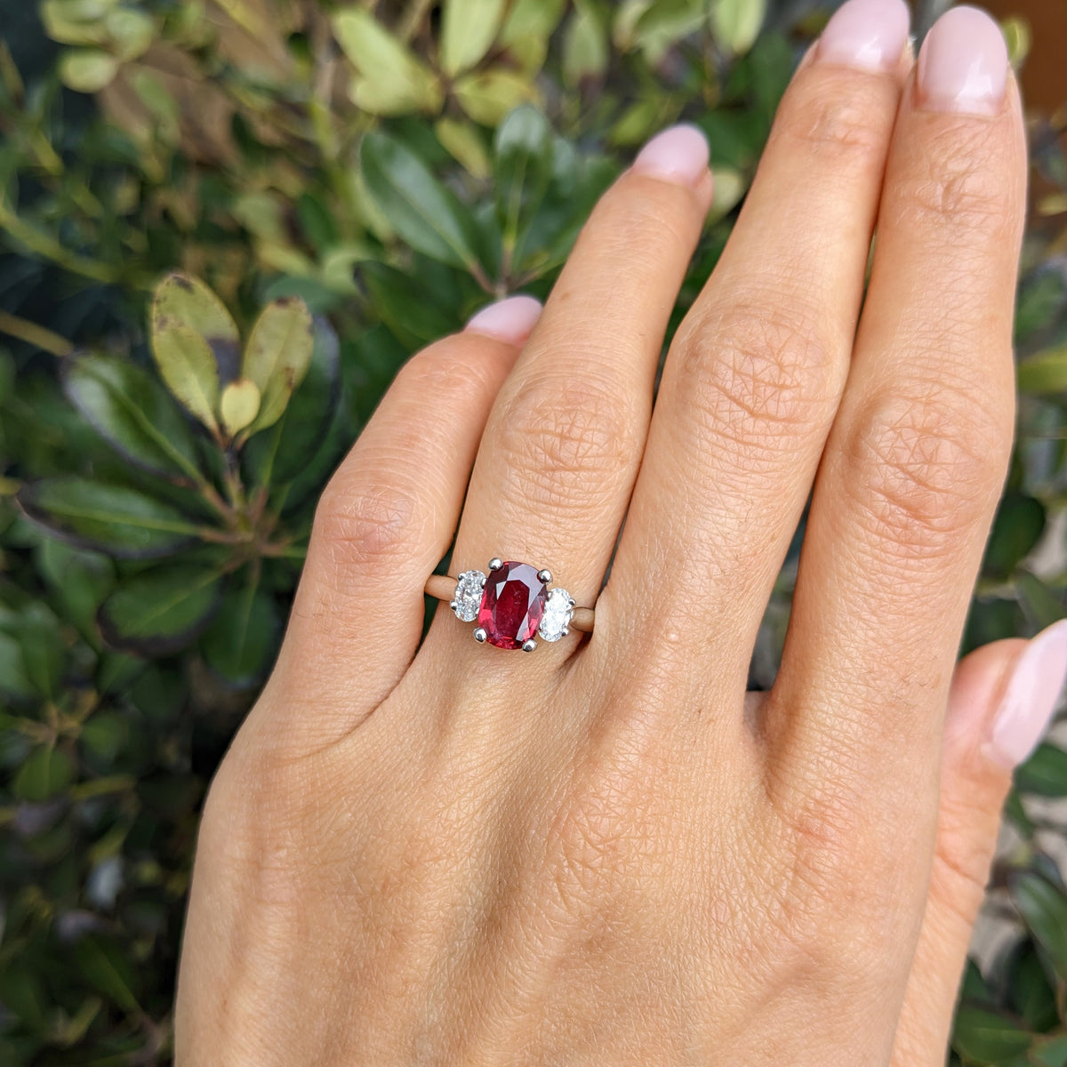 Ruby and Diamond Three Stone Ring