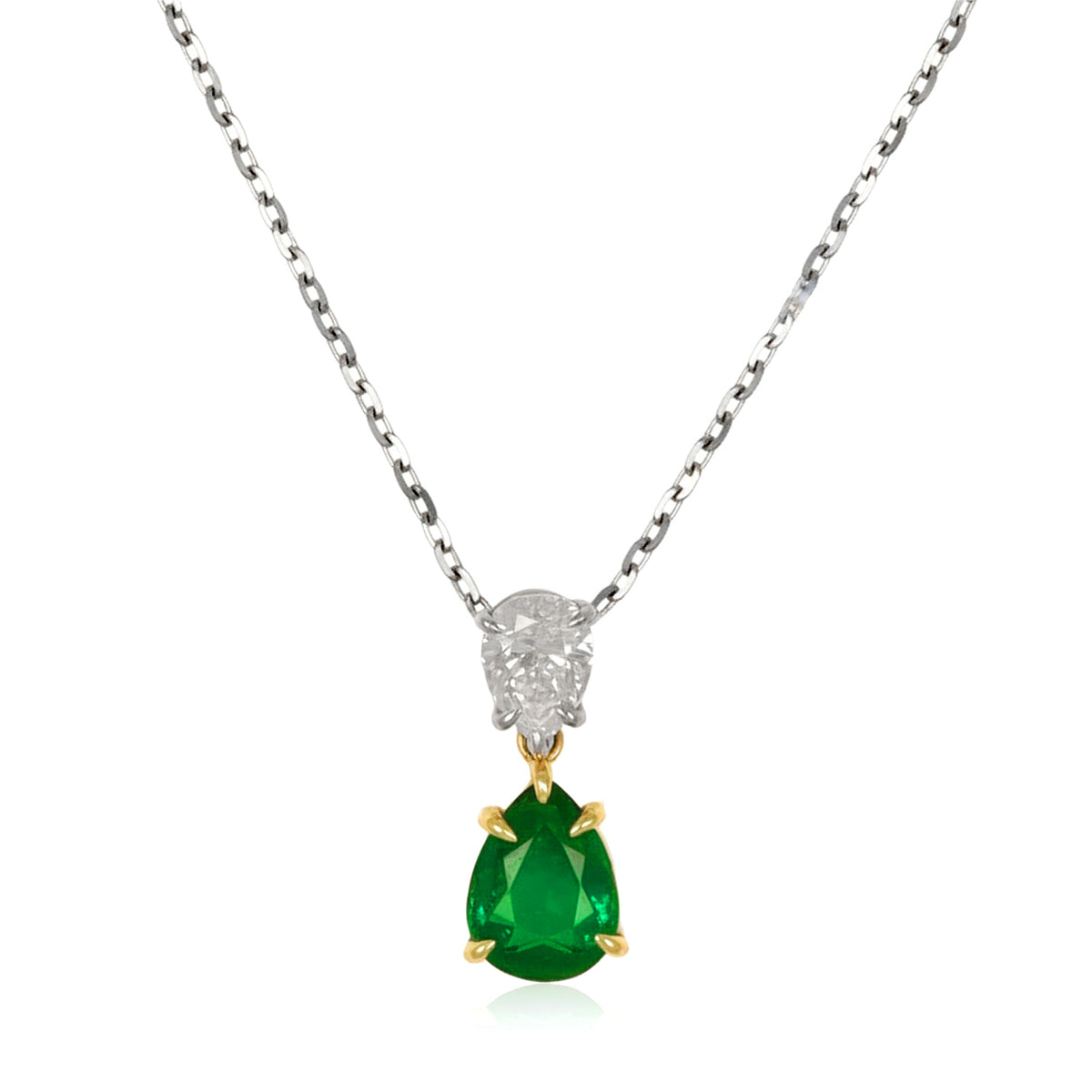 Pear Shape Emerald and Diamond Necklace