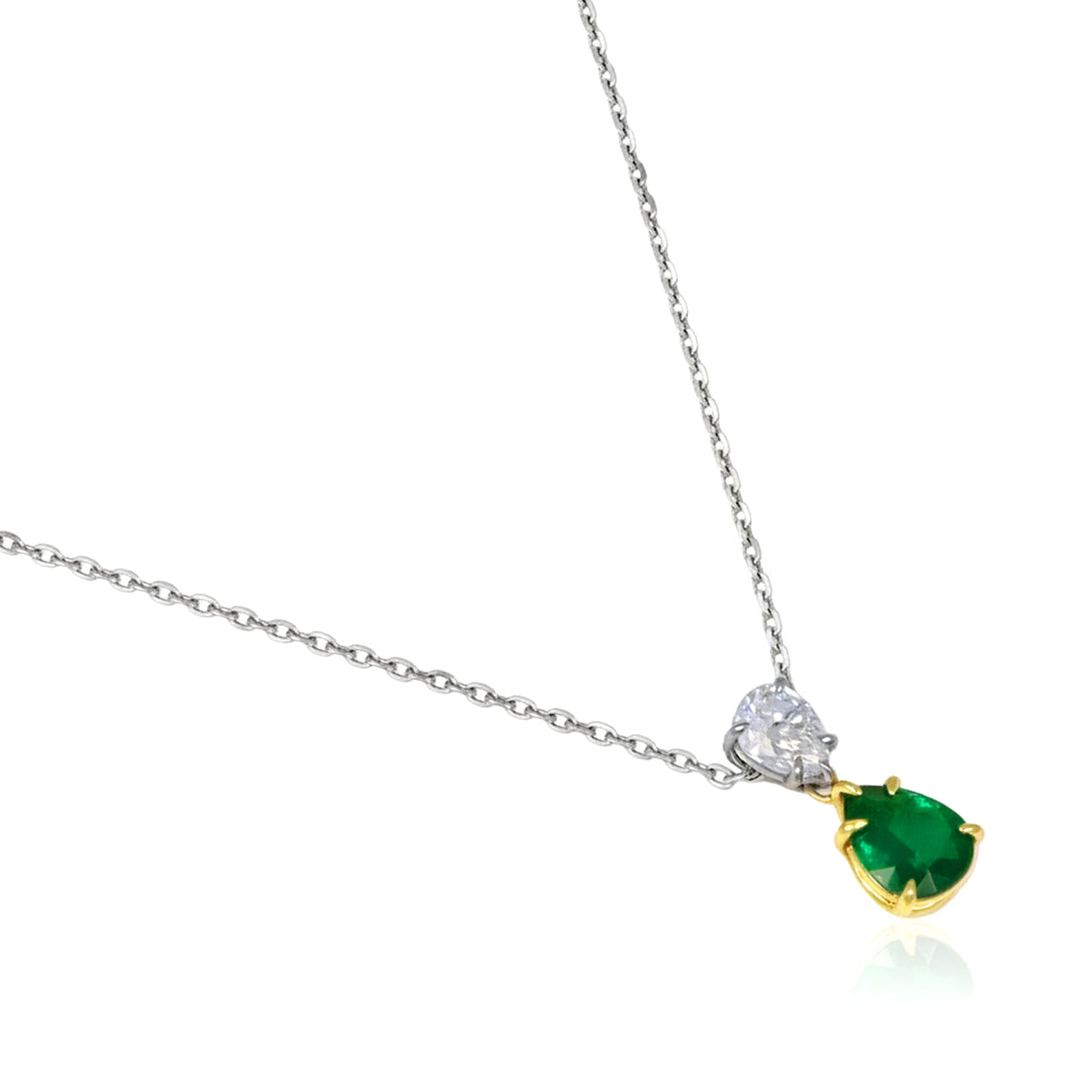 Pear Shape Emerald and Diamond Necklace